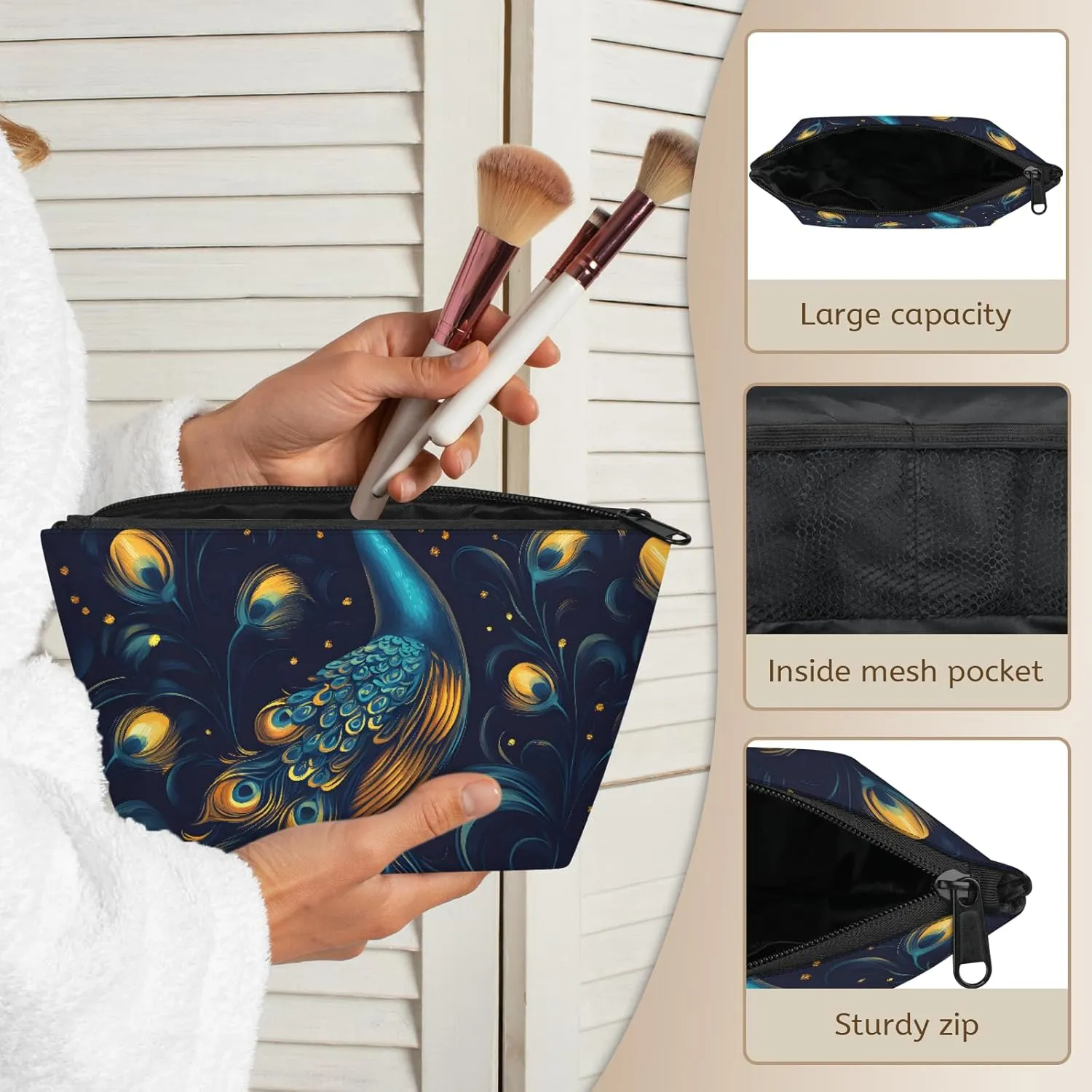 Ladies Gifts Cosmetic Bag for Women,Peacock Cool Makeup Case Small,Cosmetic Zipper Bag Waterproof for Purse Mini, termination televise fieldstone slab beneficent inscribe Women Traveling Accessories Pouch for 