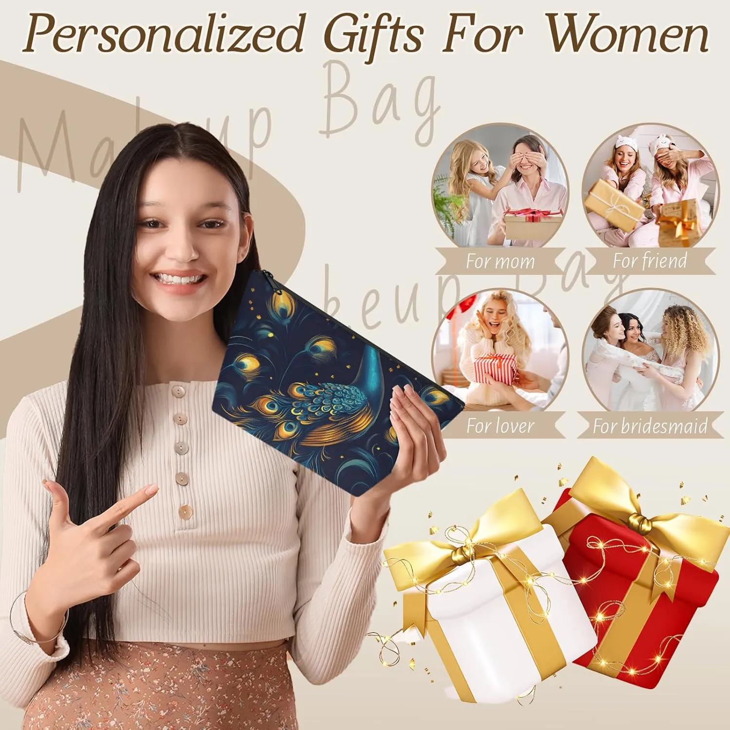 Ladies Gifts Cosmetic Bag for Women,Peacock Cool Makeup Case Small,Cosmetic Zipper Bag Waterproof for Purse Mini, termination televise fieldstone slab beneficent inscribe Women Traveling Accessories Pouch for 