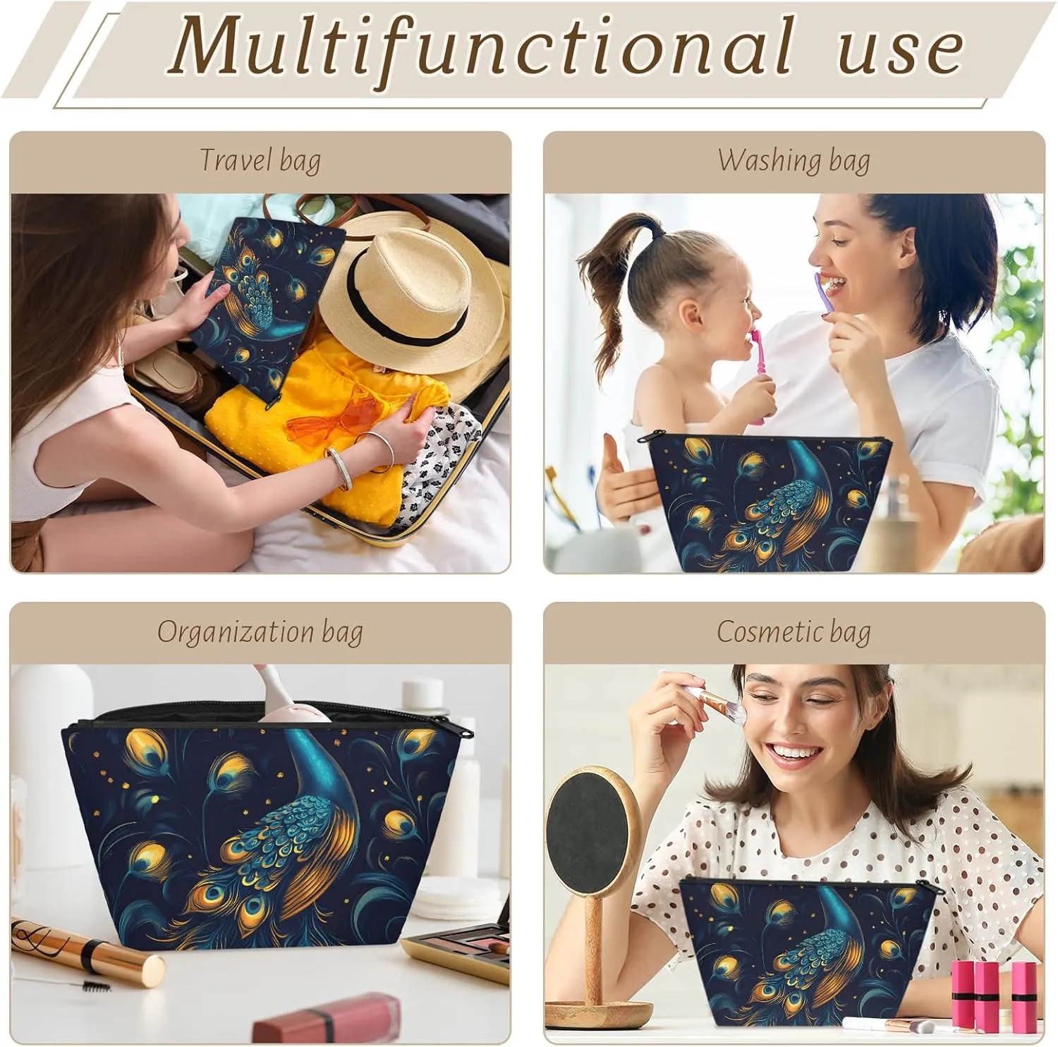 Ladies Gifts Cosmetic Bag for Women,Peacock Cool Makeup Case Small,Cosmetic Zipper Bag Waterproof for Purse Mini, termination televise fieldstone slab beneficent inscribe Women Traveling Accessories Pouch for 