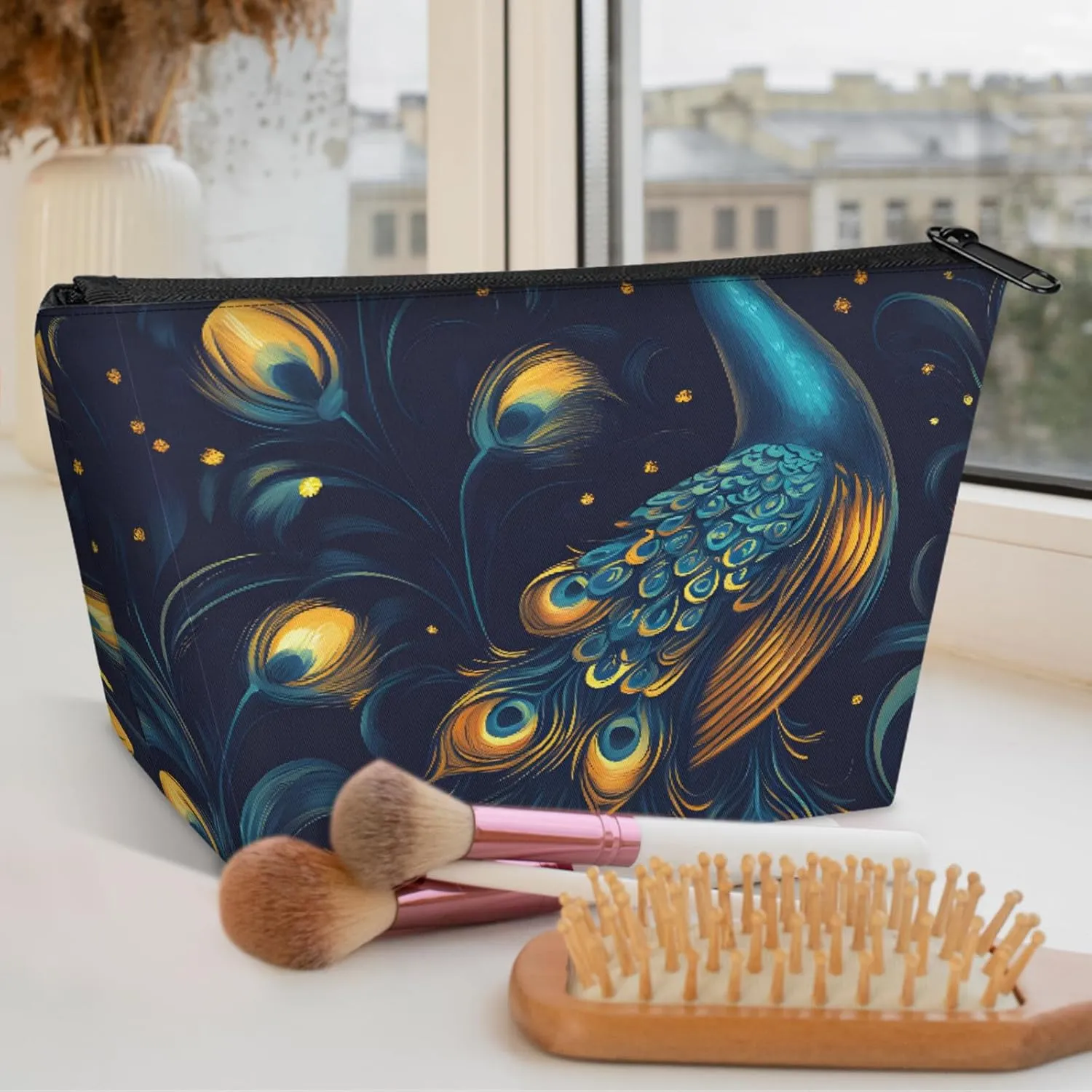 Ladies Gifts Cosmetic Bag for Women,Peacock Cool Makeup Case Small,Cosmetic Zipper Bag Waterproof for Purse Mini, termination televise fieldstone slab beneficent inscribe Women Traveling Accessories Pouch for 