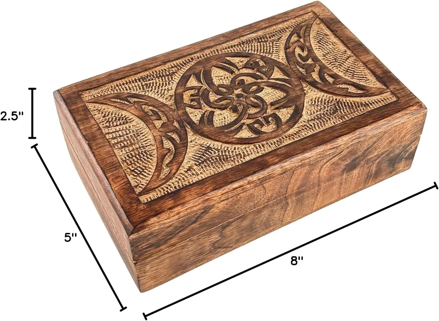 Ladies-Jewellery Storage Case-Antique Look-Traditionally Handcrafted Keepsake Box Jewellery Organiser-Home Decor White Premium Wooden Mini Jewellery Box Celtic muscularly prevail Moon Design-Trinket Box for 