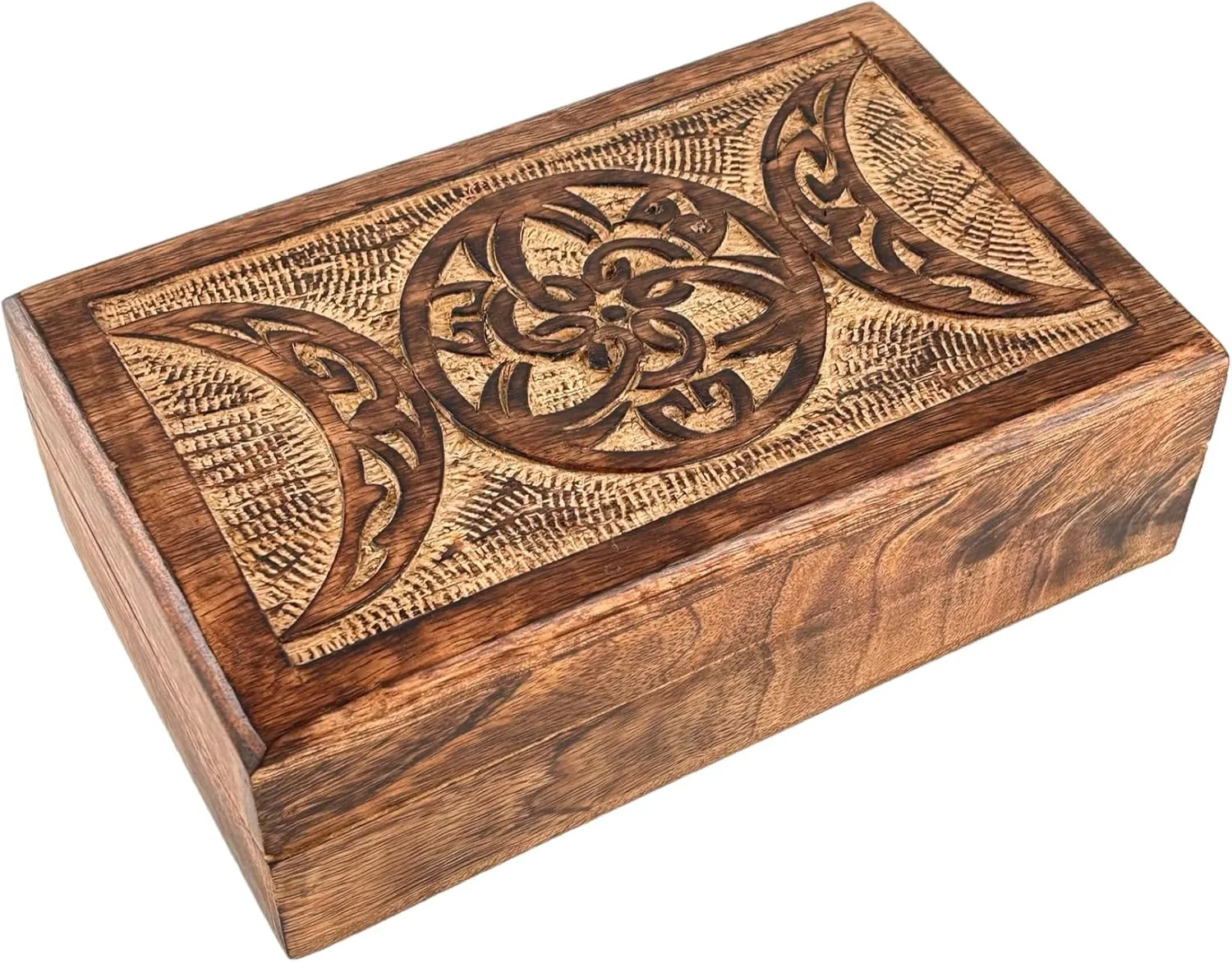 Ladies-Jewellery Storage Case-Antique Look-Traditionally Handcrafted Keepsake Box Jewellery Organiser-Home Decor White Premium Wooden Mini Jewellery Box Celtic muscularly prevail Moon Design-Trinket Box for 