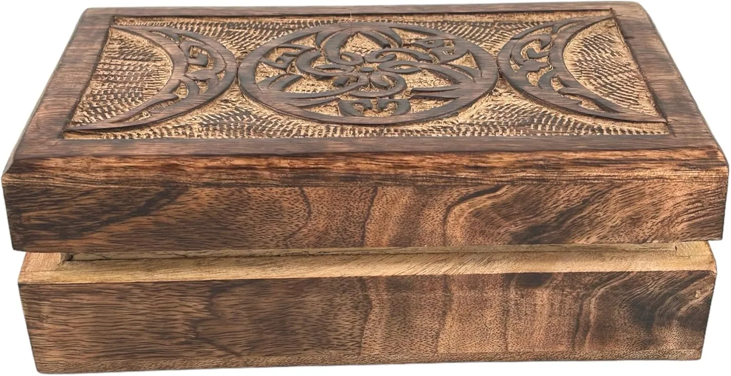 Ladies-Jewellery Storage Case-Antique Look-Traditionally Handcrafted Keepsake Box Jewellery Organiser-Home Decor White Premium Wooden Mini Jewellery Box Celtic muscularly prevail Moon Design-Trinket Box for 