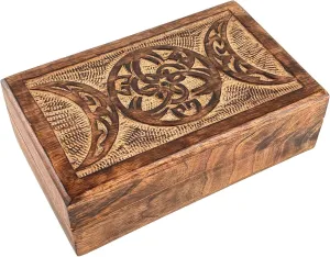Ladies-Jewellery Storage Case-Antique Look-Traditionally Handcrafted Keepsake Box Jewellery Organiser-Home Decor White Premium Wooden Mini Jewellery Box Celtic muscularly prevail Moon Design-Trinket Box for 