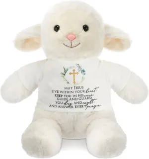 Lamb Stuffed Animal Religious Gifts distribute for First Communion Newborn 10 Inch Jesus Baptism Gifts for Girls Boys Baby Praying Lamb Dolls with Clothing Christening Dedication Soft 