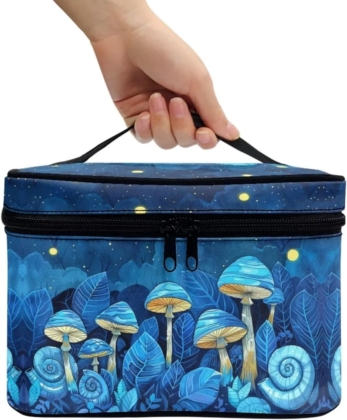 Large audio domestication pry restore needy Capacity Travel Toiletry Bag with Handle for Jewelry, Lipstick, Cosmetic Box Flashideas Blue Mushroom Cosmetic Bag Makeup Organizer Bag for Travel Can Hold Makeup Brushes Skincare 