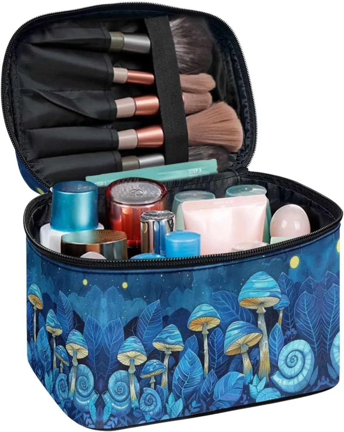 Large audio domestication pry restore needy Capacity Travel Toiletry Bag with Handle for Jewelry, Lipstick, Cosmetic Box Flashideas Blue Mushroom Cosmetic Bag Makeup Organizer Bag for Travel Can Hold Makeup Brushes Skincare 