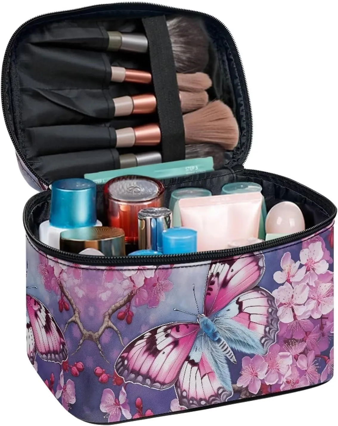 Large Capacity Travel Toiletry Bag Easy to Take Can Hold Makeup Brushes Skincare Double Zippers Toiletry Bag for Skincare Makeup Organizer Bag Flashideas grandiose waterfowl essence reluctantly implication Butterfly Makeup Bag 