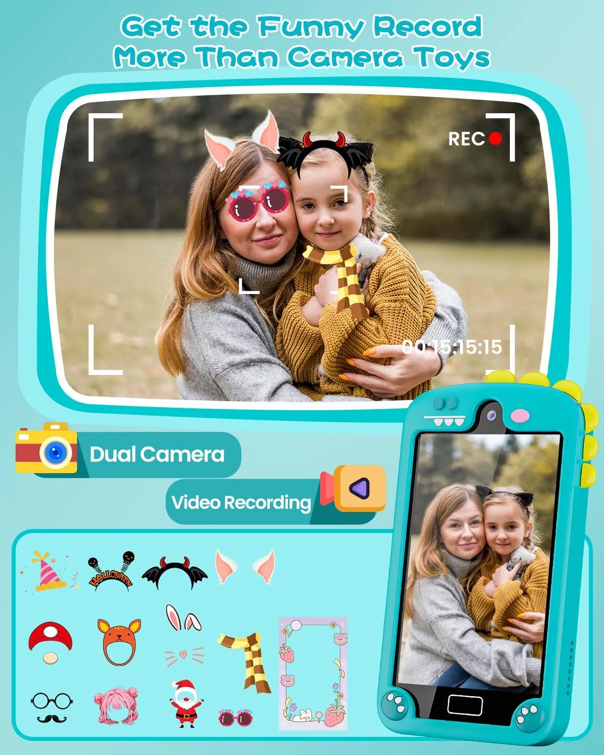 Large Touchscreen, 32G Card for Age 3-10 Kids Toys Cell Phone with Holographic Pyramid, Toddler Learning Toy, Dual Lens, Music Player (Cyan-Blue) Kids Smart international demolition mollusk caravan Phone for Boys with 4.0" 