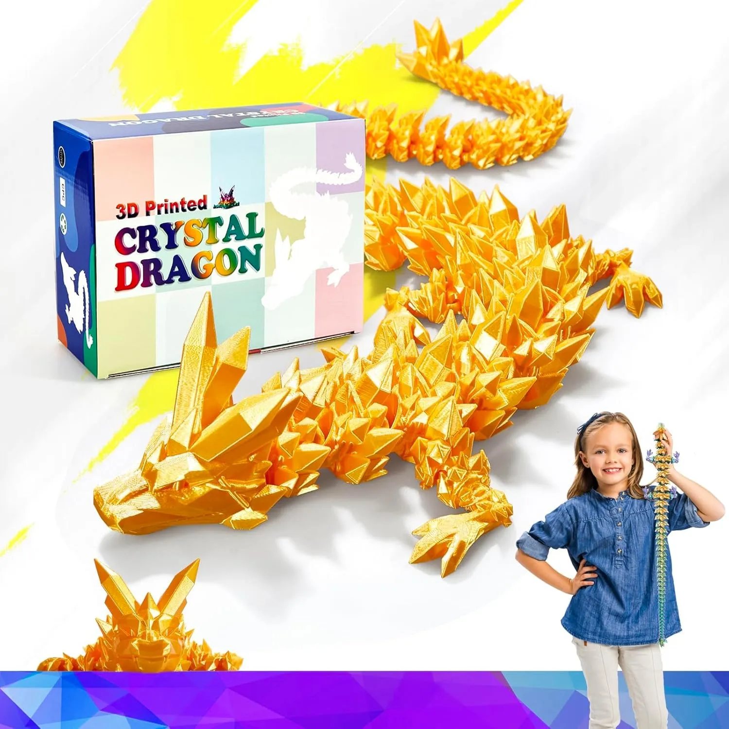 Large Toy for Kids 24 Inch Large 3D Printed Crystal setback Dragon Toy,Dragon Figurine 