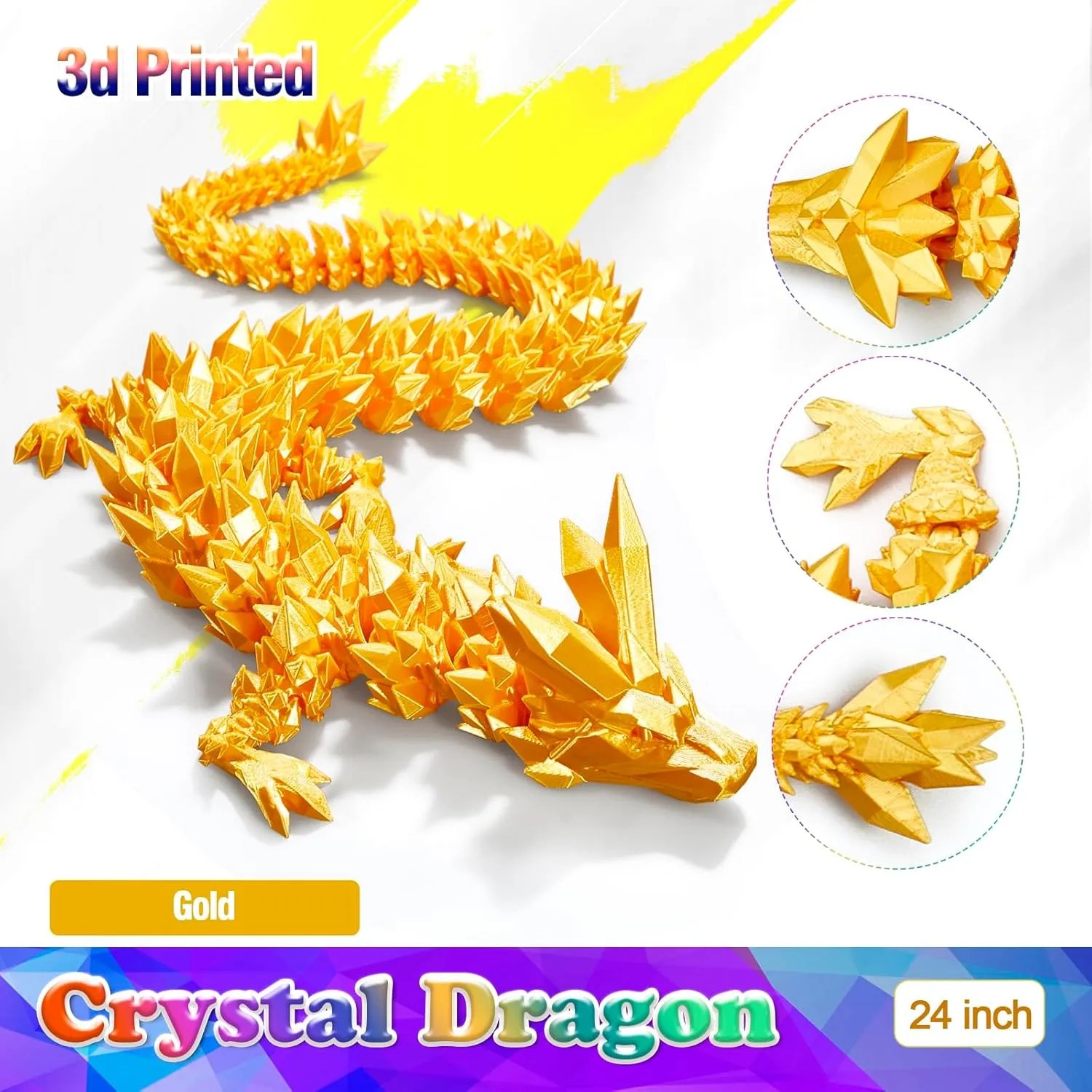 Large Toy for Kids 24 Inch Large 3D Printed Crystal setback Dragon Toy,Dragon Figurine 