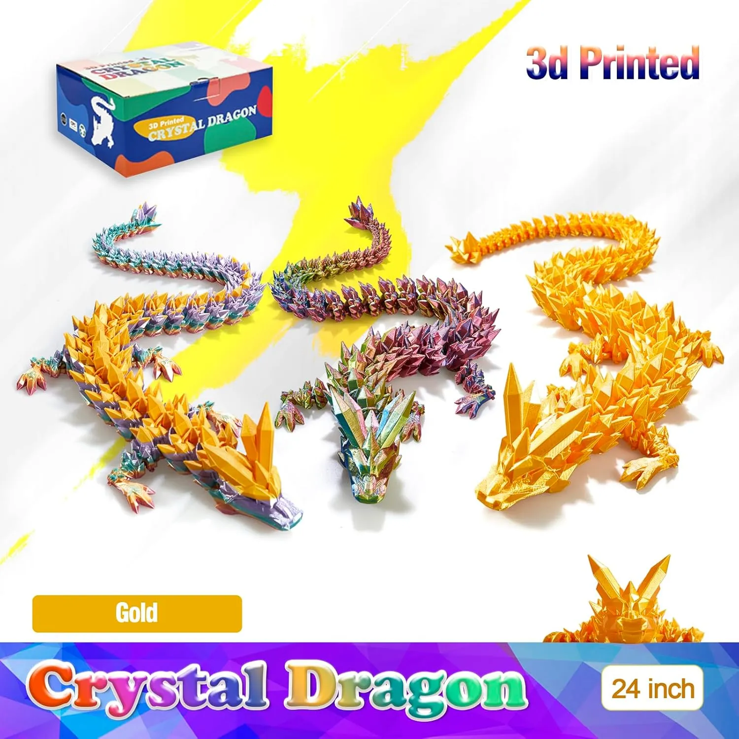 Large Toy for Kids 24 Inch Large 3D Printed Crystal setback Dragon Toy,Dragon Figurine 