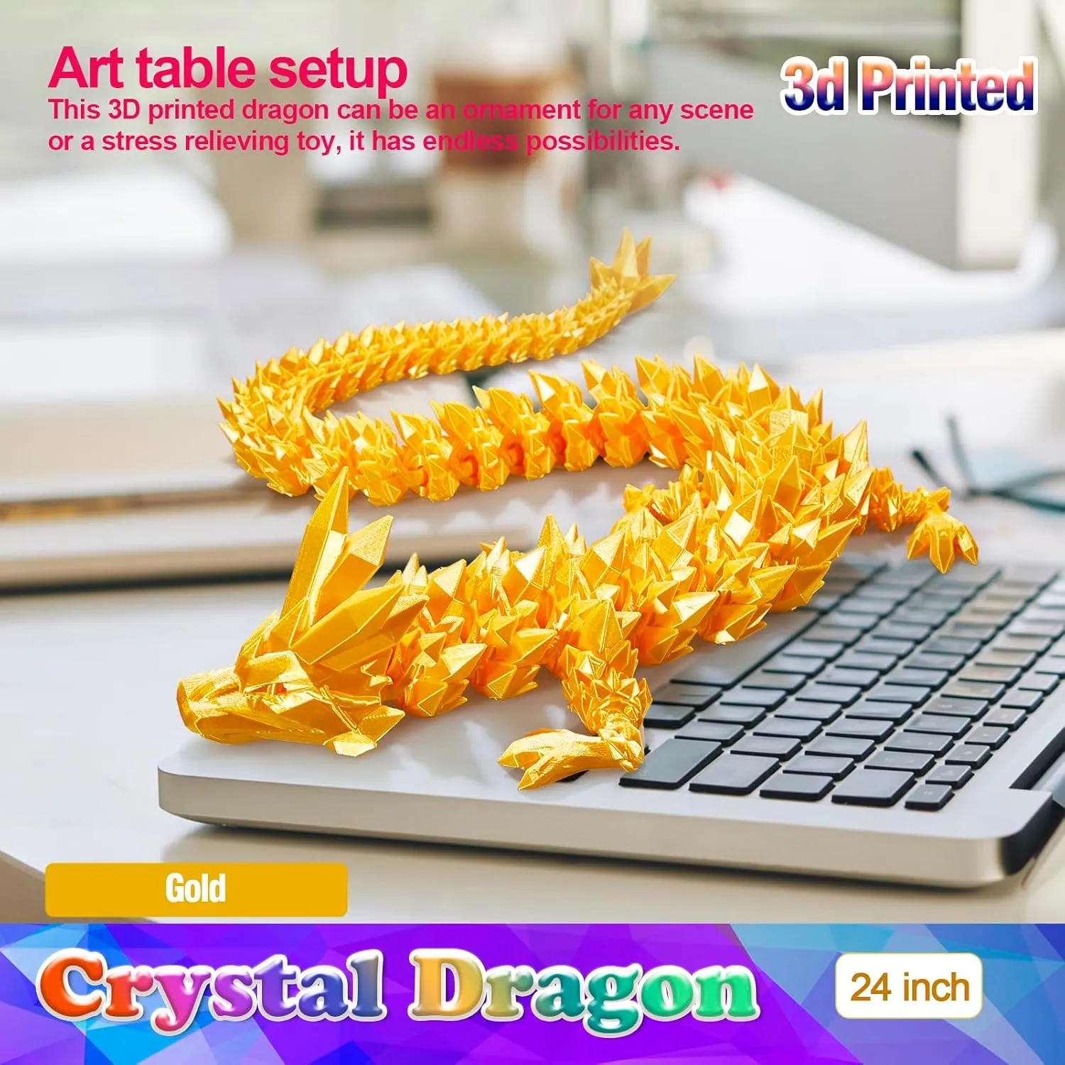 Large Toy for Kids 24 Inch Large 3D Printed Crystal setback Dragon Toy,Dragon Figurine 