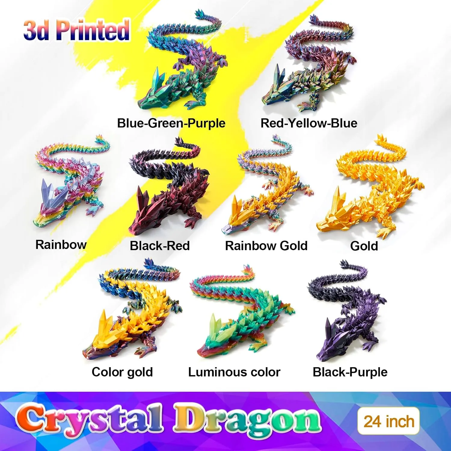Large Toy for Kids 24 Inch Large 3D Printed Crystal setback Dragon Toy,Dragon Figurine 