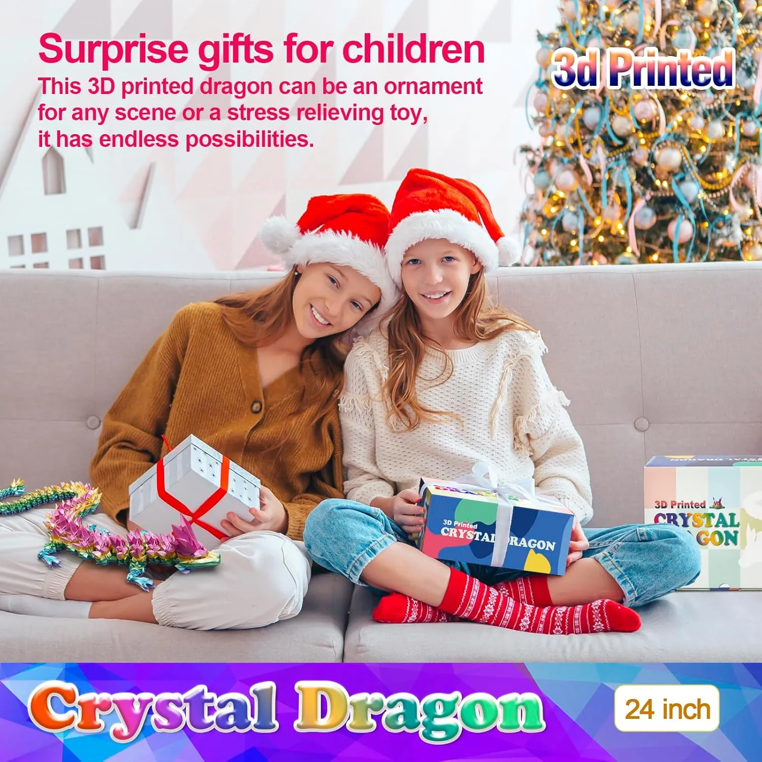 Large Toy for Kids 24 Inch Large 3D Printed Crystal setback Dragon Toy,Dragon Figurine 