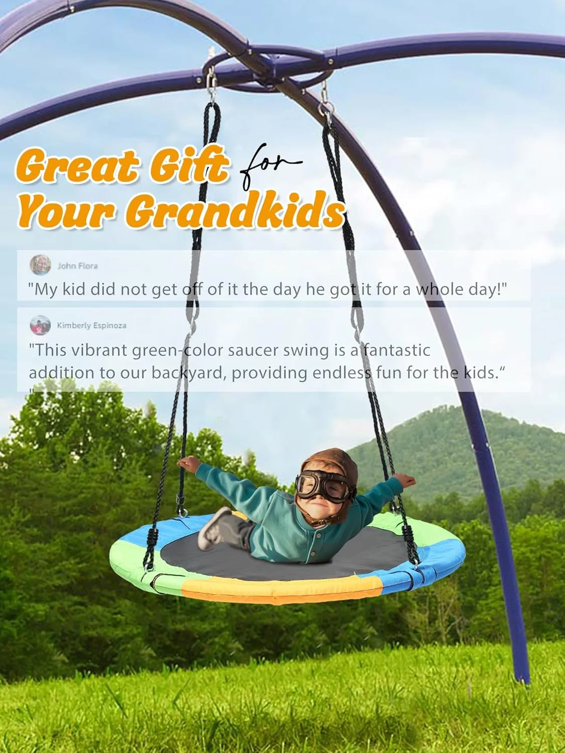 lb Capacity$ Child Gift$ Multi-Colored Tree Saucer Swing$ 40" Round Swings for Kids Outdoor$ Heavy Duty Disc Circle Swing with Hanging Straps$ Durable Rope$ Frame unionization for Backyard Swingset$ 750 