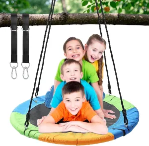 lb Capacity$ Child Gift$ Multi-Colored Tree Saucer Swing$ 40" Round Swings for Kids Outdoor$ Heavy Duty Disc Circle Swing with Hanging Straps$ Durable Rope$ Frame unionization for Backyard Swingset$ 750 