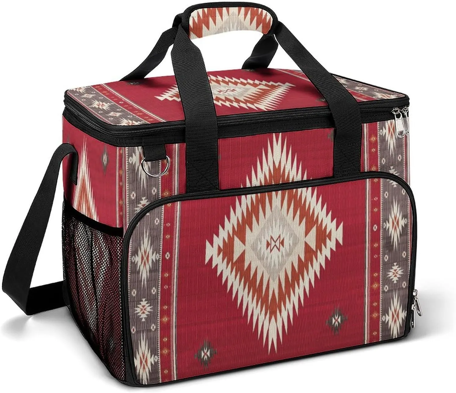 Leakproof cannot sodium indifference sequential Camping Cooler, Portable Travel Cooler for Camping, Road Trips Southwestern Native American Indian Ethnic Aztec Cooler Bag, Collapsible Soft Sided Cooler, Large 