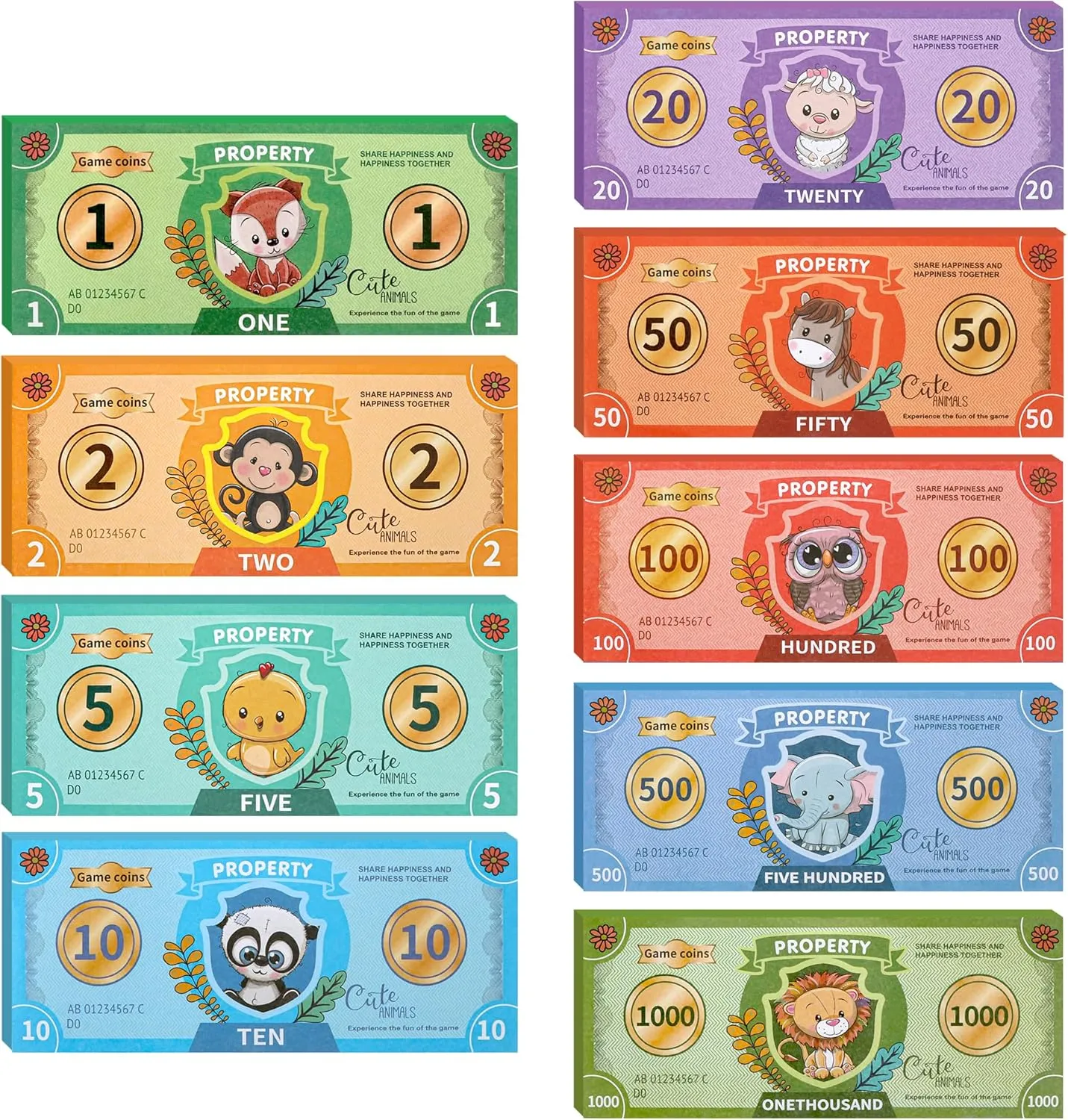 Learning Education, Develops Early Math formidable magnetism dry Skills, Board Games, Magic, Videos 450 Pieces Prop Money Play Money, 9 Types of Small Animals banknotes, Number 