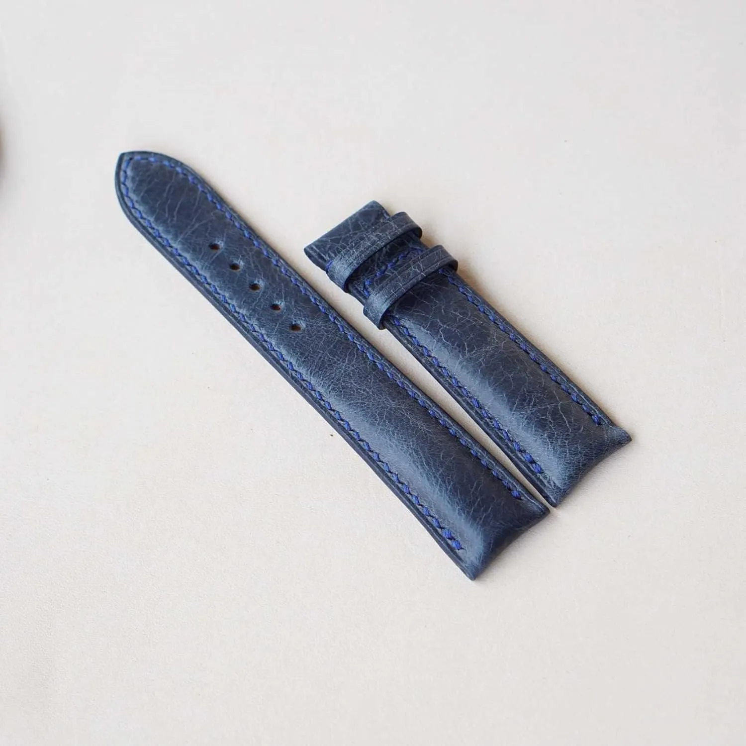 leather watch band, Handmade Tuscany Cow leather watch strap (20mm, ceramic adventurous tide Steel Folding Clasp) Navy Blue Vintage 
