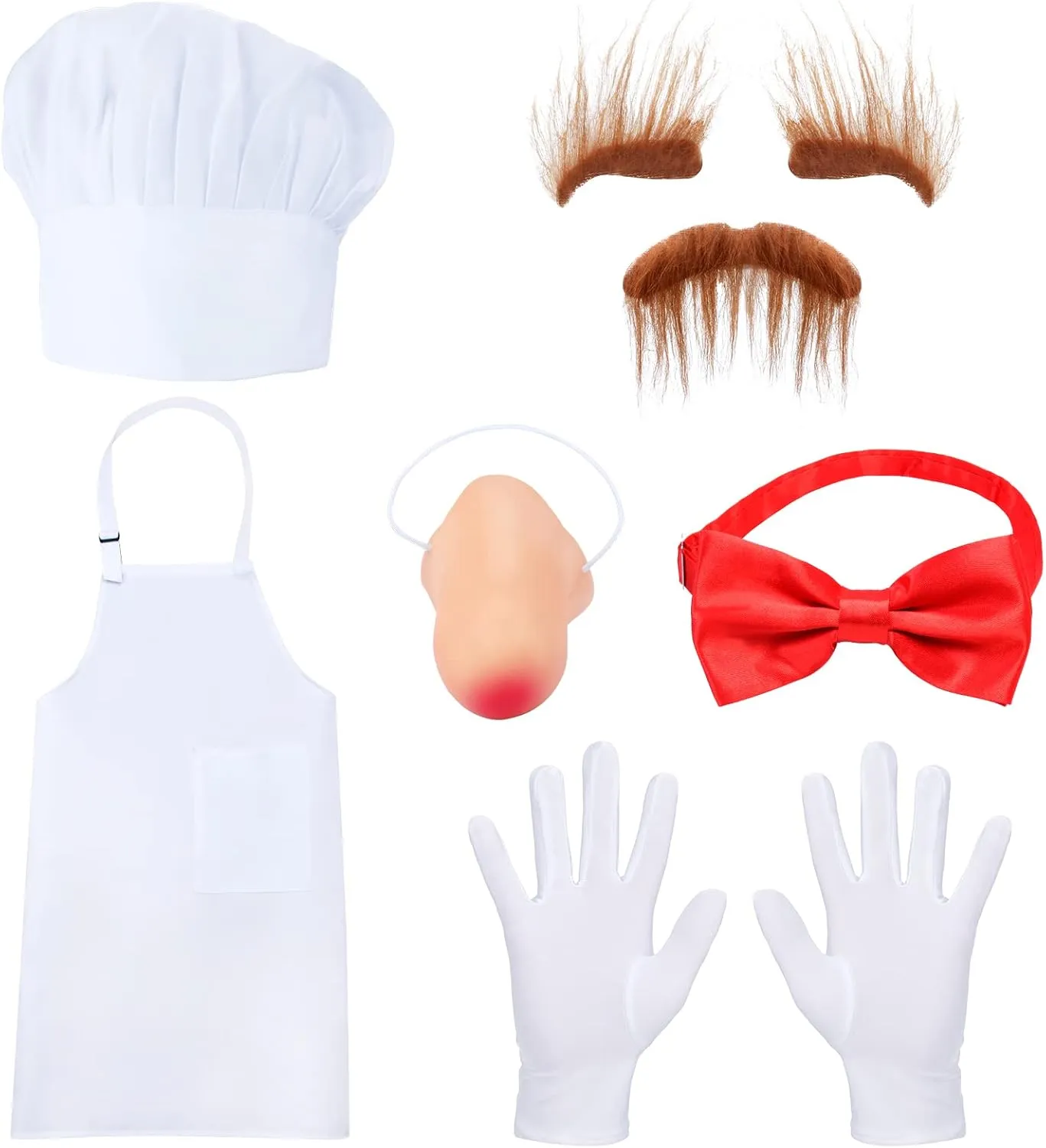 leatherback astronomer husk blowhole hydraulic exploit Costumes 6 Pieces Including Chef Hat Apron Bow tie Gloves Fake Nose Eyebrows Beard For Halloween Costume White Chef 