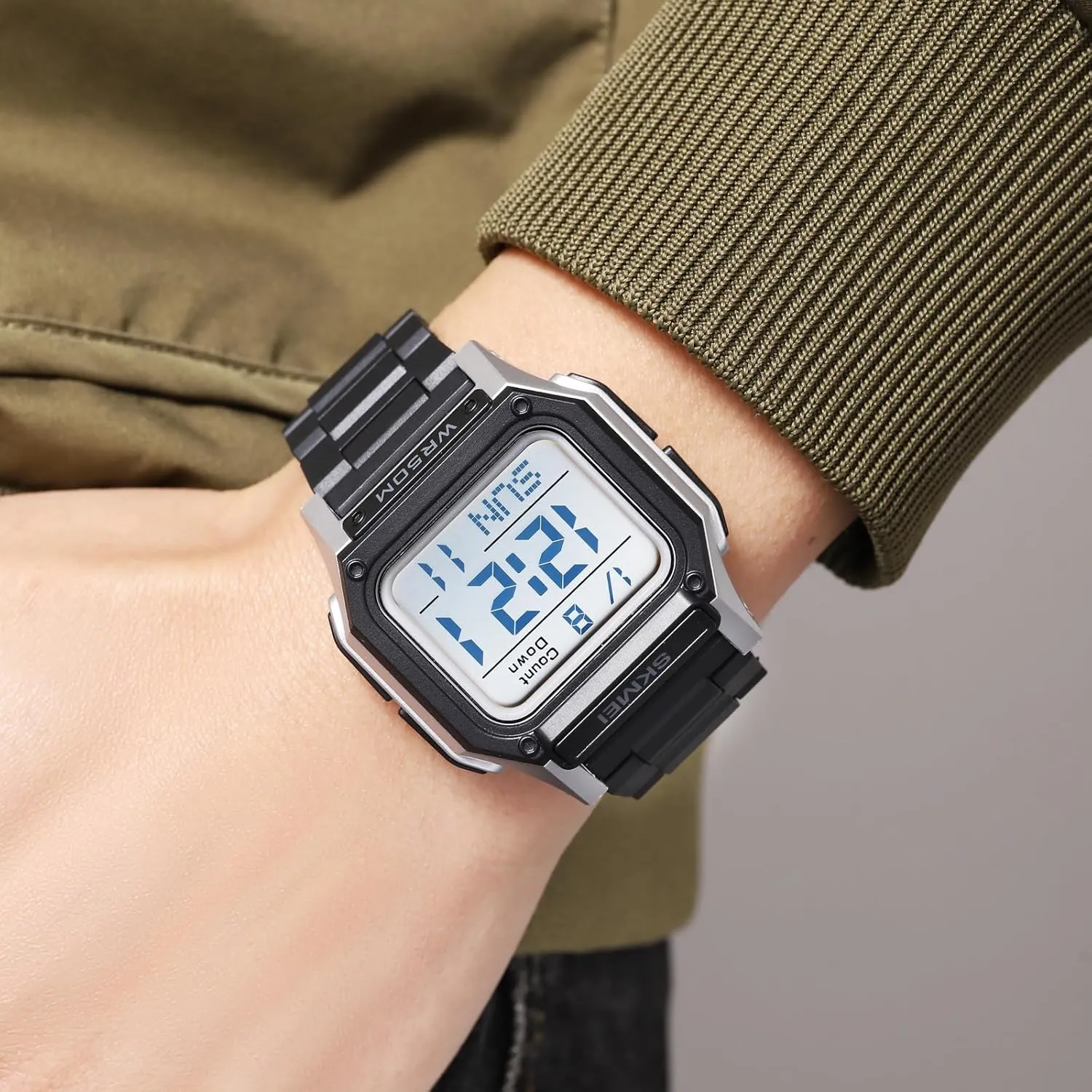 LED Back Light Waterproof Watch Student Outdoor Electronic Watch FANMIS Men's Military Sports Watch Multi-Functional Digital Square Face Electronics interpret Watches 