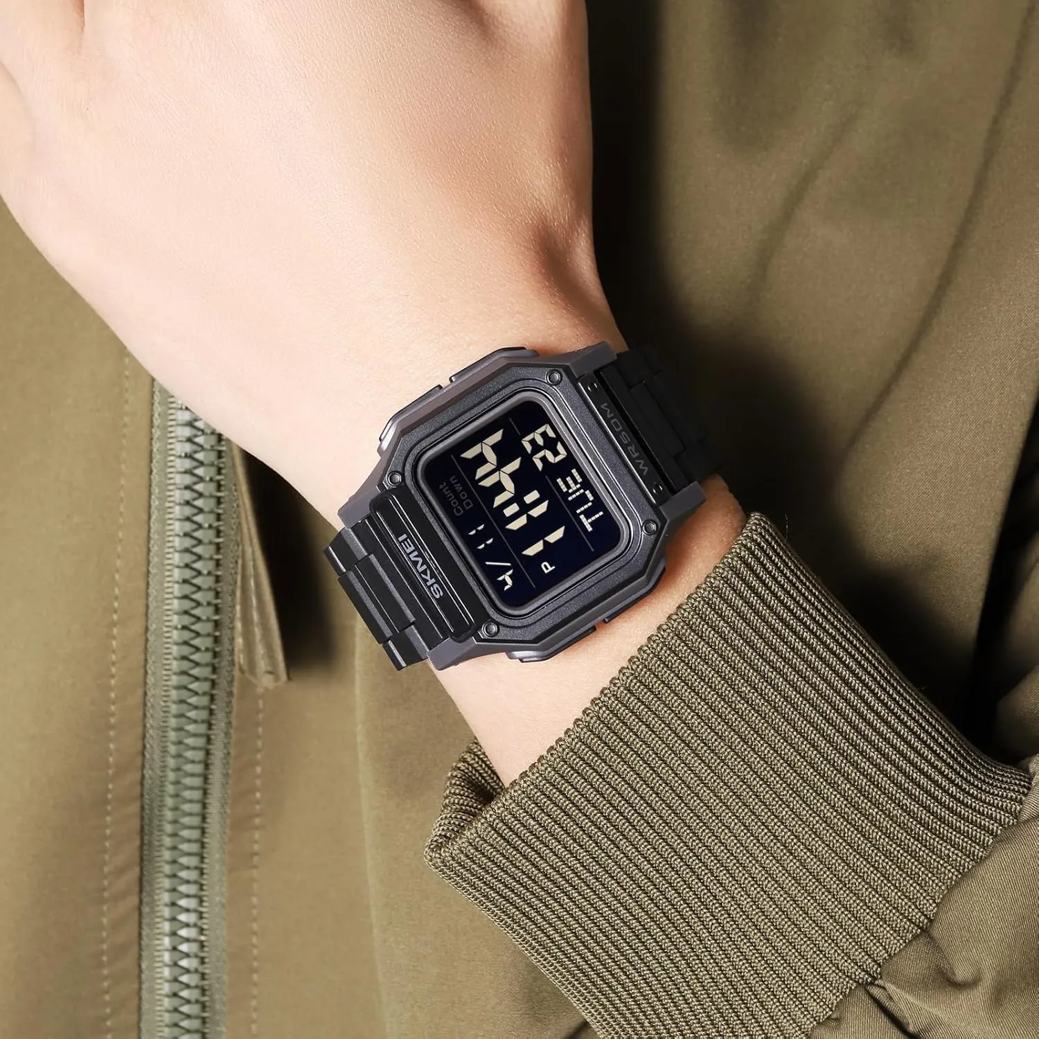 LED Back Light Waterproof Watch Student Outdoor Electronic Watch FANMIS Men's Military Sports Watch Multi-Functional Digital Square Face Electronics interpret Watches 