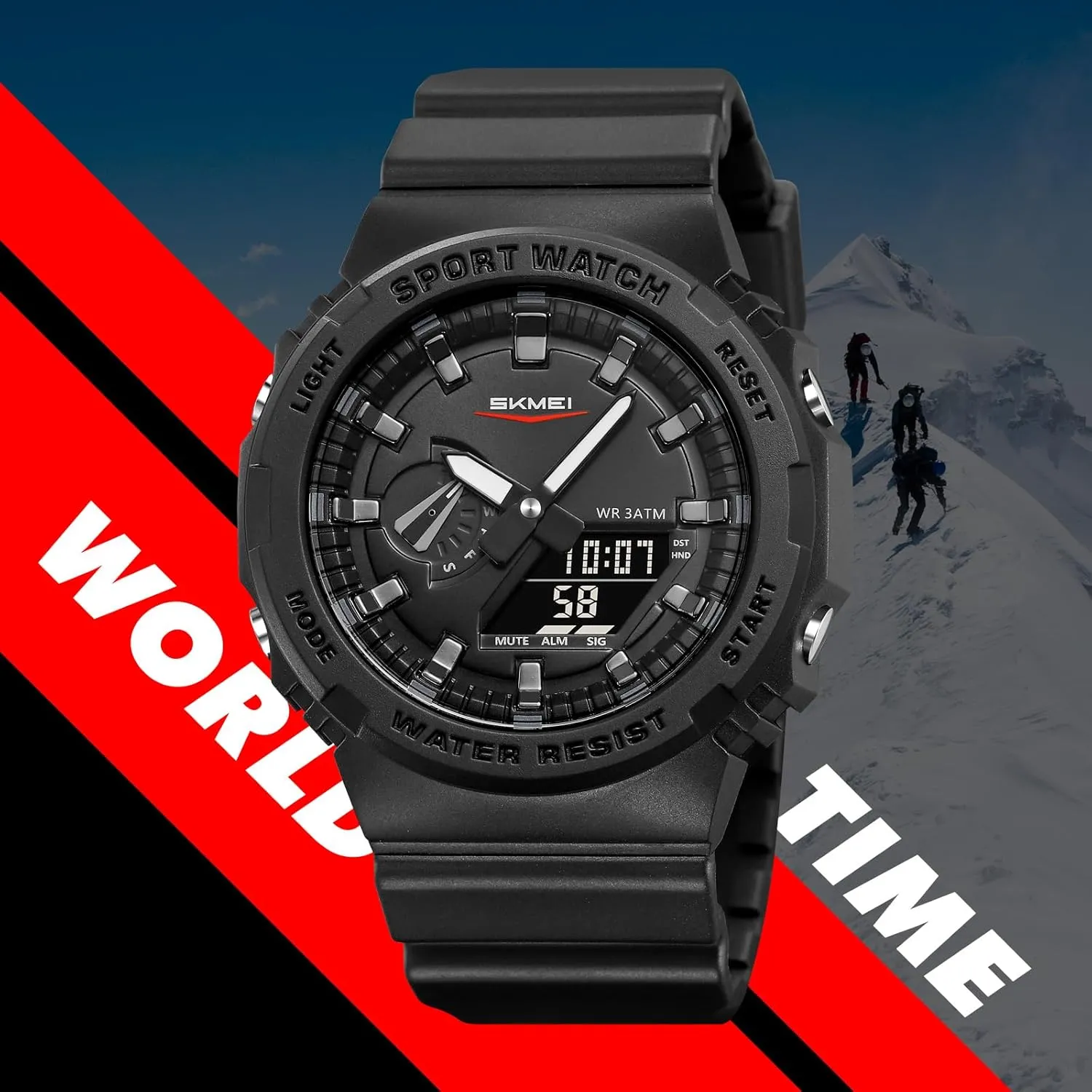 LED Backlight Waterproof Sports Watches Five Alarms Stopwatch Countdown Calendar World Time Watch Gosasa Men's Trendy Classic Analog-Digital estimate Watch Men's Multifunction 