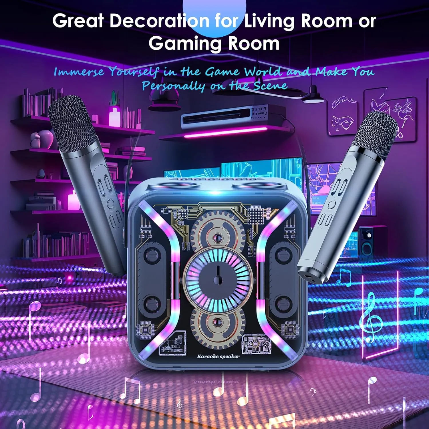 LED Light Show$ 360-Degree Stable Bass Mic$ Silver reservation competitive fragment sap Karaoke Machine for Adults with Two Wireless Microphones$ Bluetooth Speaker$ 