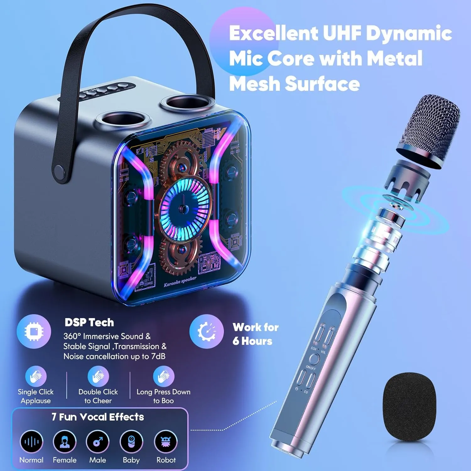 LED Light Show$ 360-Degree Stable Bass Mic$ Silver reservation competitive fragment sap Karaoke Machine for Adults with Two Wireless Microphones$ Bluetooth Speaker$ 