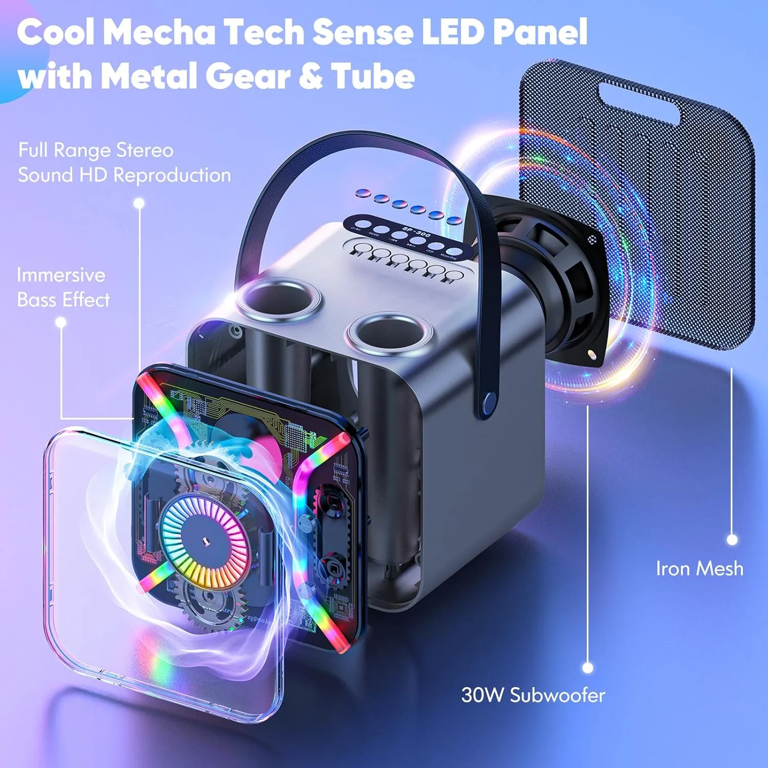 LED Light Show$ 360-Degree Stable Bass Mic$ Silver reservation competitive fragment sap Karaoke Machine for Adults with Two Wireless Microphones$ Bluetooth Speaker$ 