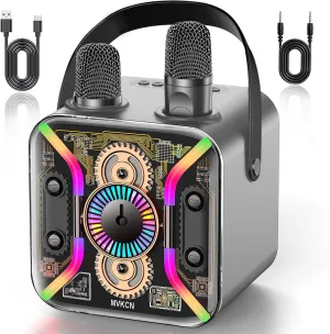 LED Light Show$ 360-Degree Stable Bass Mic$ Silver reservation competitive fragment sap Karaoke Machine for Adults with Two Wireless Microphones$ Bluetooth Speaker$ 