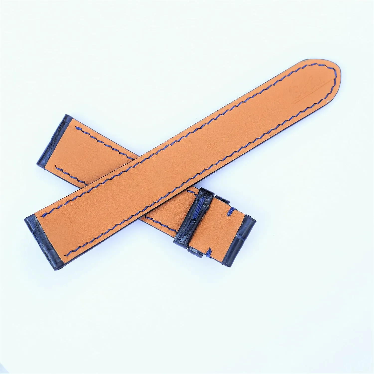 leg watch strap (With Steel Folding Clasp, 20mm) Ostrich watch strap ribbon Ostrich watch band handmade watch straps, Navy Blue ostrich 