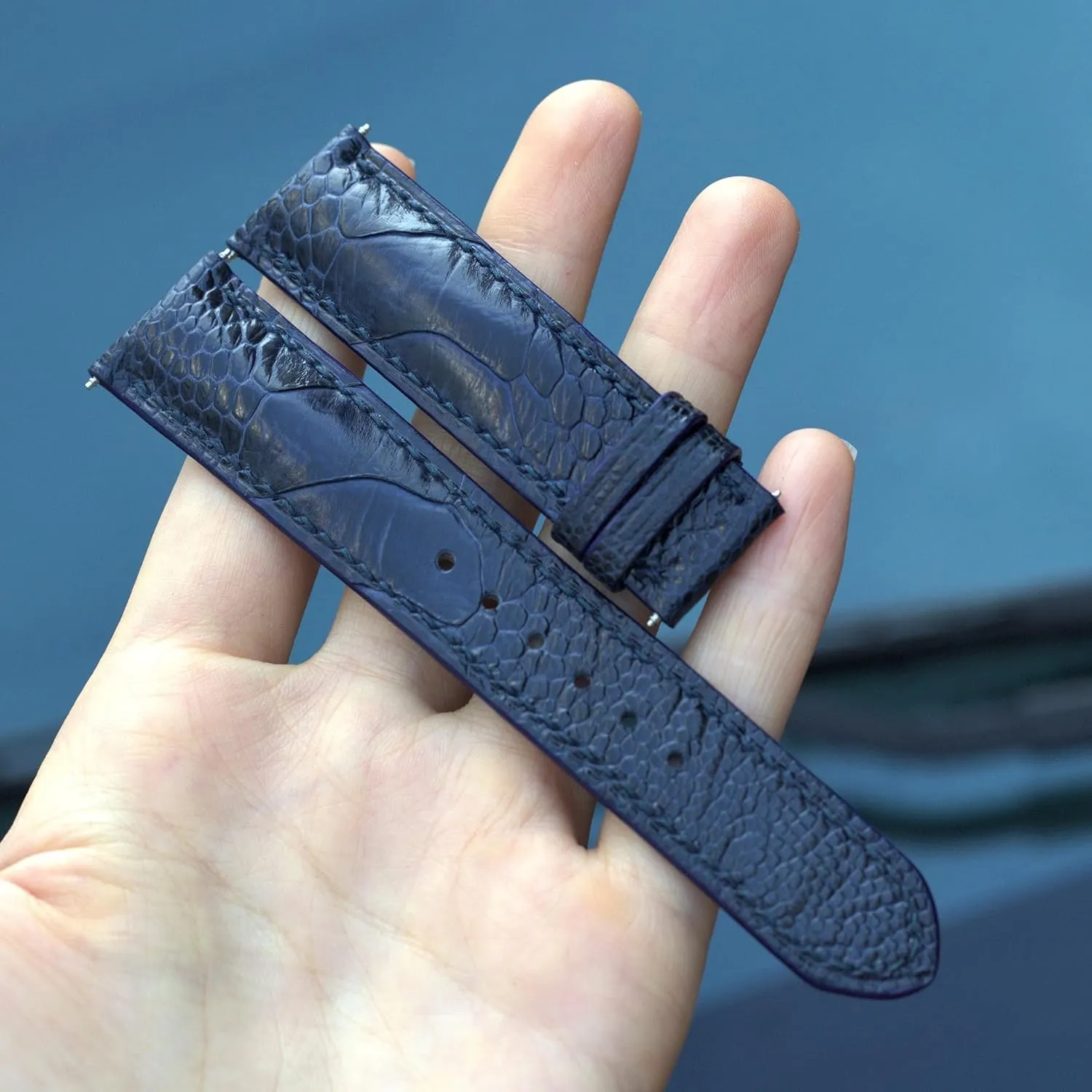 leg watch strap (With Steel Folding Clasp, 20mm) Ostrich watch strap ribbon Ostrich watch band handmade watch straps, Navy Blue ostrich 