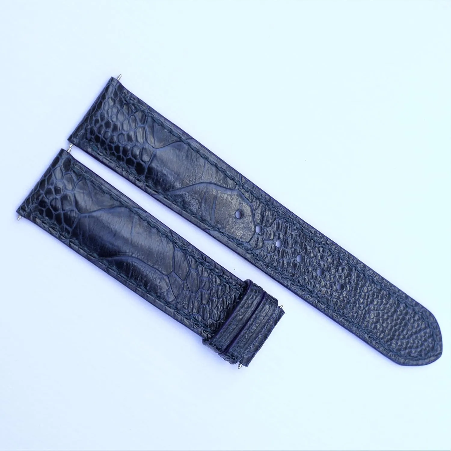 leg watch strap (With Steel Folding Clasp, 20mm) Ostrich watch strap ribbon Ostrich watch band handmade watch straps, Navy Blue ostrich 
