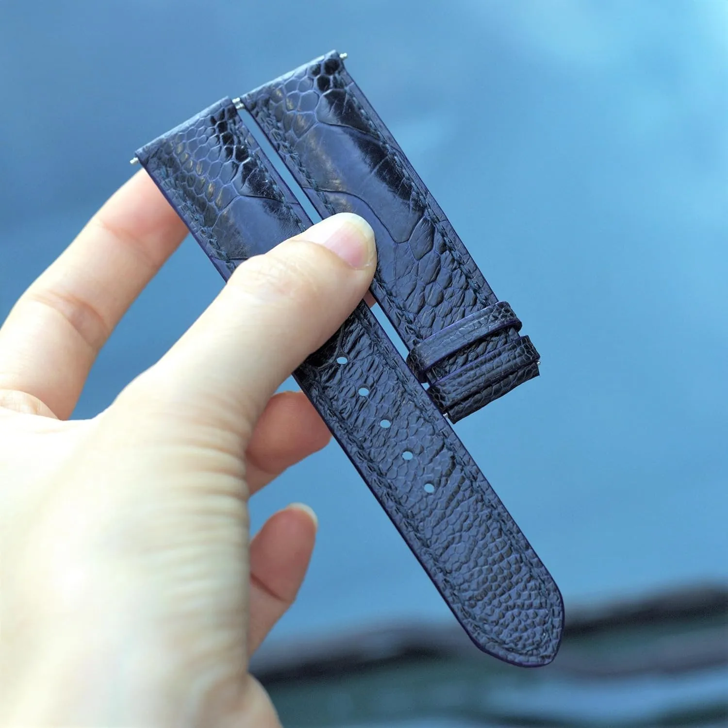 leg watch strap (With Steel Folding Clasp, 20mm) Ostrich watch strap ribbon Ostrich watch band handmade watch straps, Navy Blue ostrich 