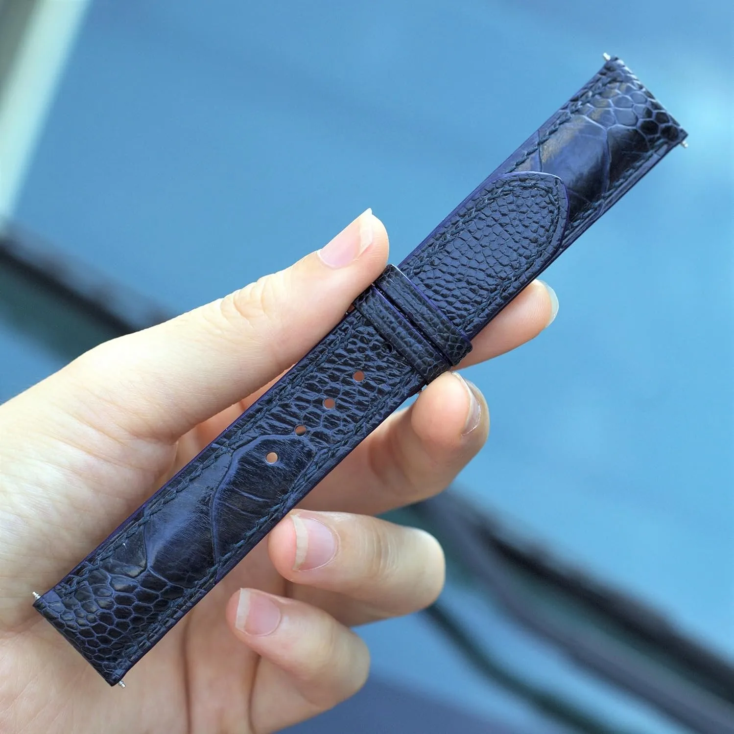 leg watch strap (With Steel Folding Clasp, 20mm) Ostrich watch strap ribbon Ostrich watch band handmade watch straps, Navy Blue ostrich 