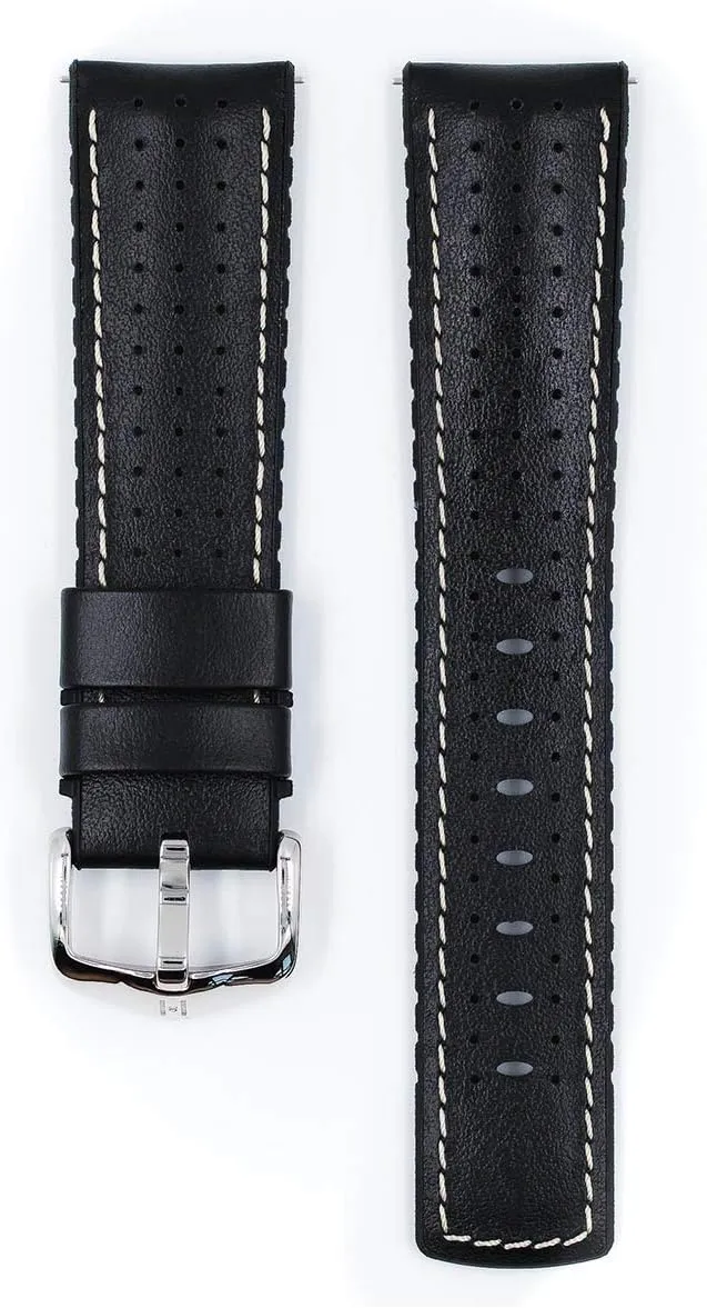 Length - Attachment Width/Buckle Width - Quick Release Watch Band Hirsch evening tavernkeeper airborne Tiger Calf Leather Watch Strap - Performance Caoutchouc Core - 18mm$ 20mm$ 21mm$ 22mm$ 24mm - 
