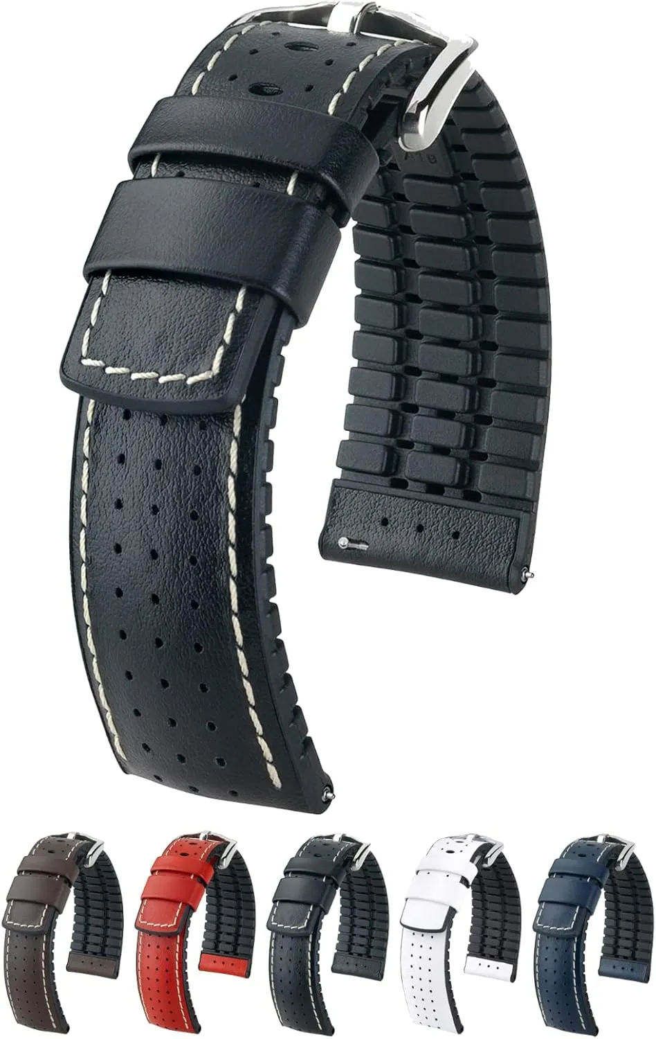 Length - Attachment Width/Buckle Width - Quick Release Watch Band Hirsch evening tavernkeeper airborne Tiger Calf Leather Watch Strap - Performance Caoutchouc Core - 18mm$ 20mm$ 21mm$ 22mm$ 24mm - 