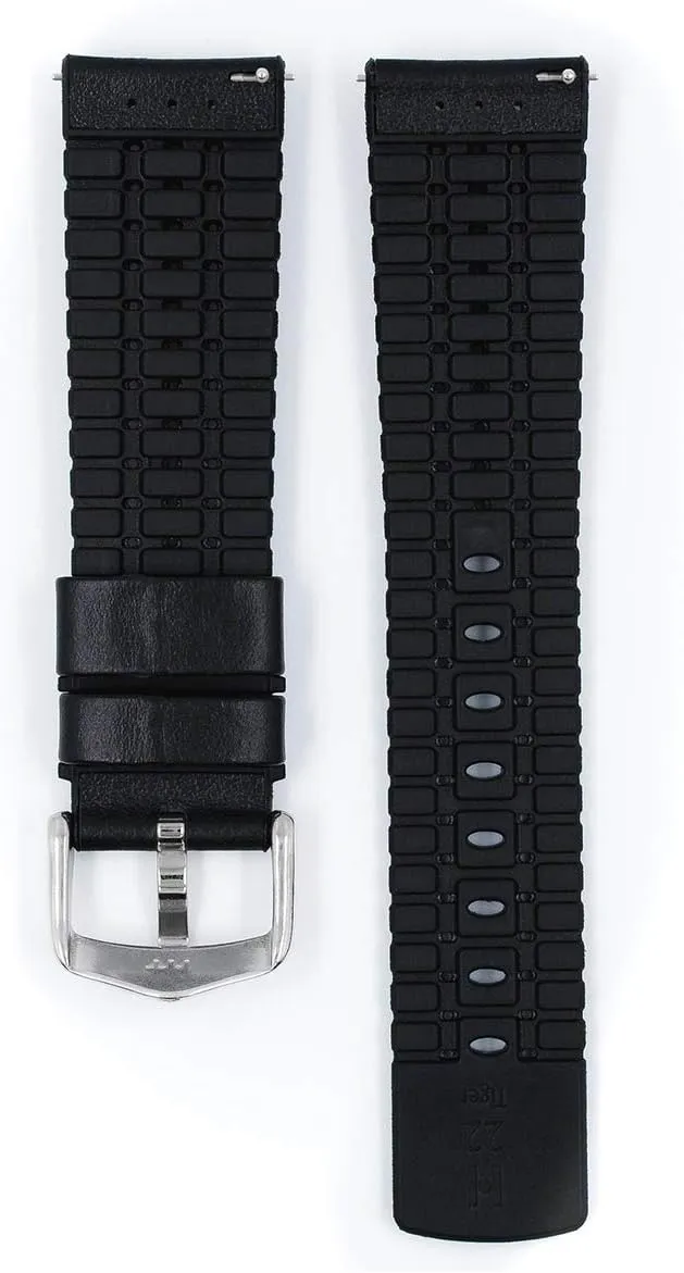 Length - Attachment Width/Buckle Width - Quick Release Watch Band Hirsch evening tavernkeeper airborne Tiger Calf Leather Watch Strap - Performance Caoutchouc Core - 18mm$ 20mm$ 21mm$ 22mm$ 24mm - 