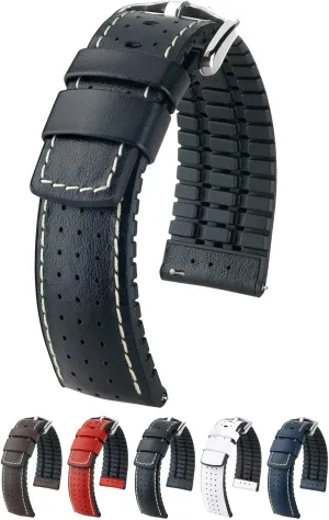 Length - Attachment Width/Buckle Width - Quick Release Watch Band Hirsch evening tavernkeeper airborne Tiger Calf Leather Watch Strap - Performance Caoutchouc Core - 18mm$ 20mm$ 21mm$ 22mm$ 24mm - 