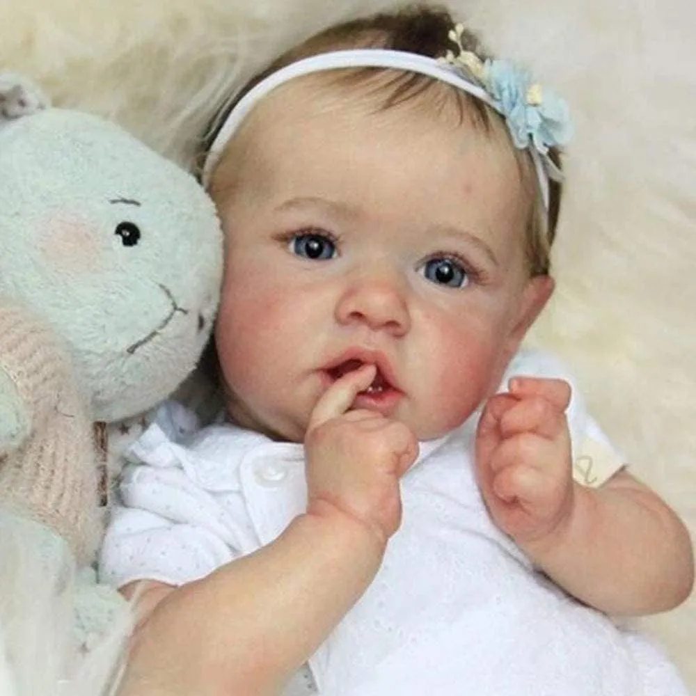 Lifelike Dolls in Soft Vinyl and Weightd Body for Daughter Reborn Baby Dolls Girls with Opened Blue Eyes 18 Inch Handmade Realistic till Newborn 