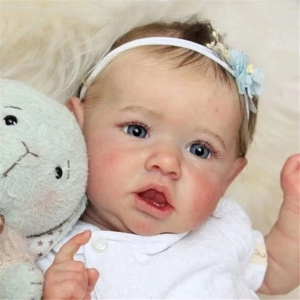 Lifelike Dolls in Soft Vinyl and Weightd Body for Daughter Reborn Baby Dolls Girls with Opened Blue Eyes 18 Inch Handmade Realistic till Newborn 