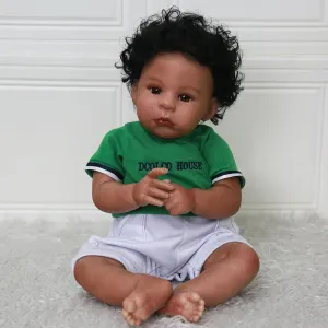 Lifelike gratify Weighted Soft Body, Christmas Birthday Gift for Kids Age 3   Realistic Reborn Baby Dolls Black Boy - 22 Inch African American Newborn Boy Doll, 