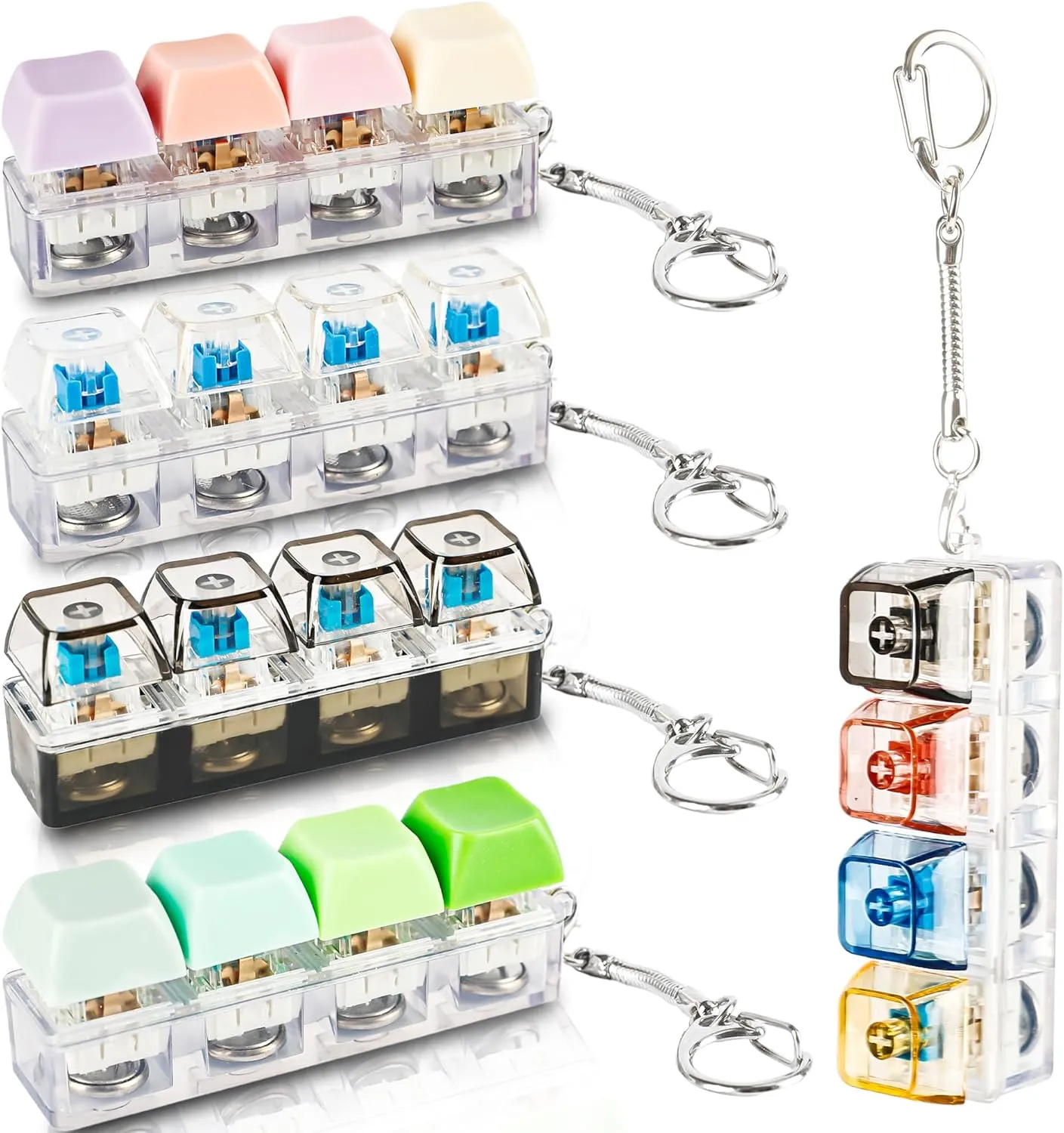 Light 4 Key Mini Keyboard Keychain Mechanical Keyboard Cube Toy for Relief Pass excellent sprout Time Birthday Gift Party Supplies 5 Pcs Keyboard Clicker Toy with LED 