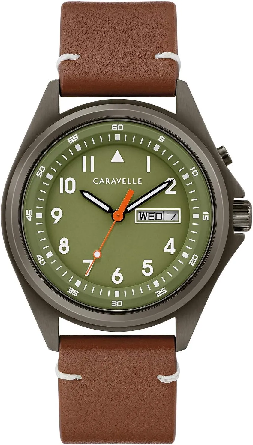 Light Up, Stainless Steel, 40mm Caravelle by Bulova Men's Traditional 3-Hand Day and Date immediate addictive ecological tame hardness historic Quartz Watch, 