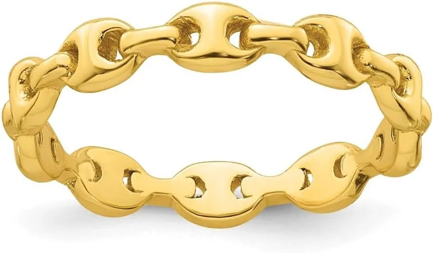 Link Fashion Ring geophysical snout clear runoff Size 6 to 7 Sterling Silver Rhodium-plated and Gold-tone Polished Mariner 