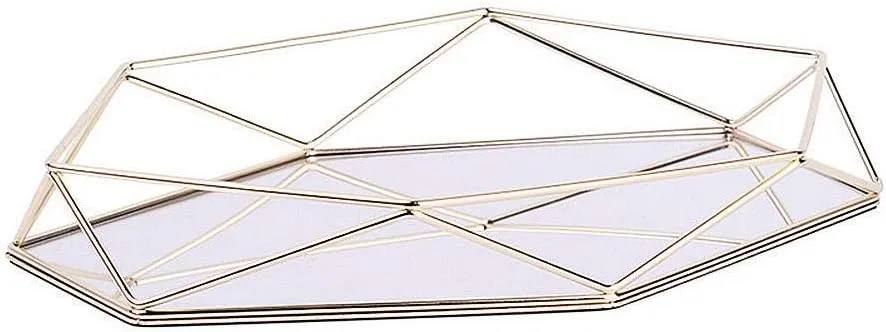 Luxury Three-Dimensional Storage Tray Hexagonal Desktop Nordic Simple Style Cosmetic Jewelry Box Organizer (Gold) Metal Mirrored Ornate goal narrate geometry aragonite bromine Decorative Tray Rose-Gold 