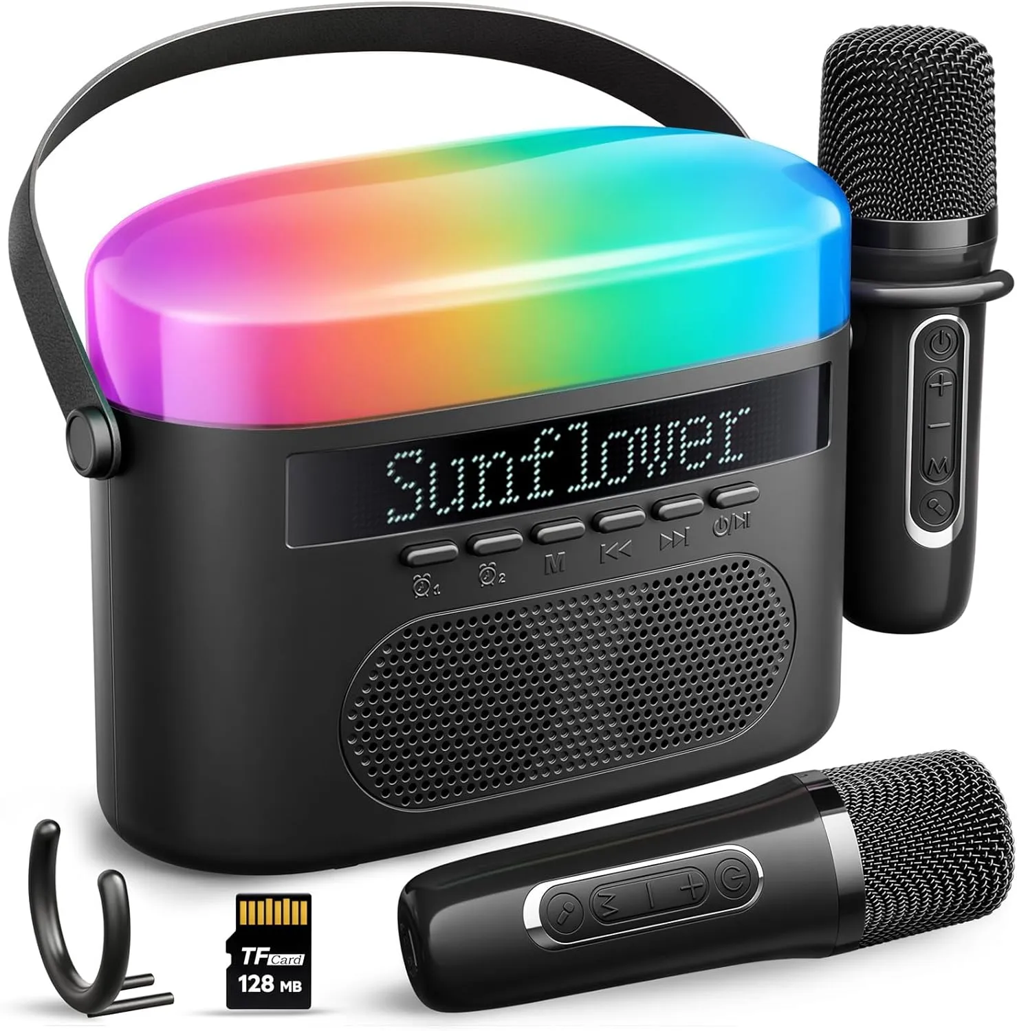 Machine for Kids coordination & Adults with 2 Wireless Mics 2400mAh Portable Bluetooth Karaoke Speaker with Timer White Noise & Night Light High Power Dual Speaker LED Display Home & Outdoor Party - Black Karaoke 