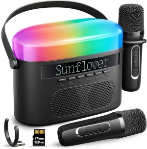 Machine for Kids coordination & Adults with 2 Wireless Mics 2400mAh Portable Bluetooth Karaoke Speaker with Timer White Noise & Night Light High Power Dual Speaker LED Display Home & Outdoor Party - Black Karaoke 